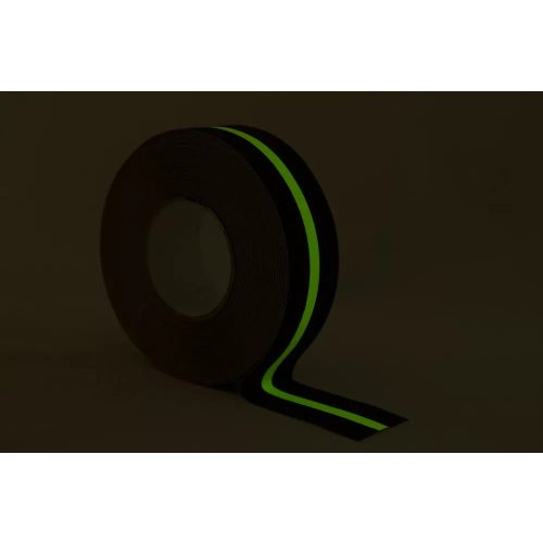 Banda antiderapanta cu dungi fosforescente - 50mm x 18.3m - Negru-Alb